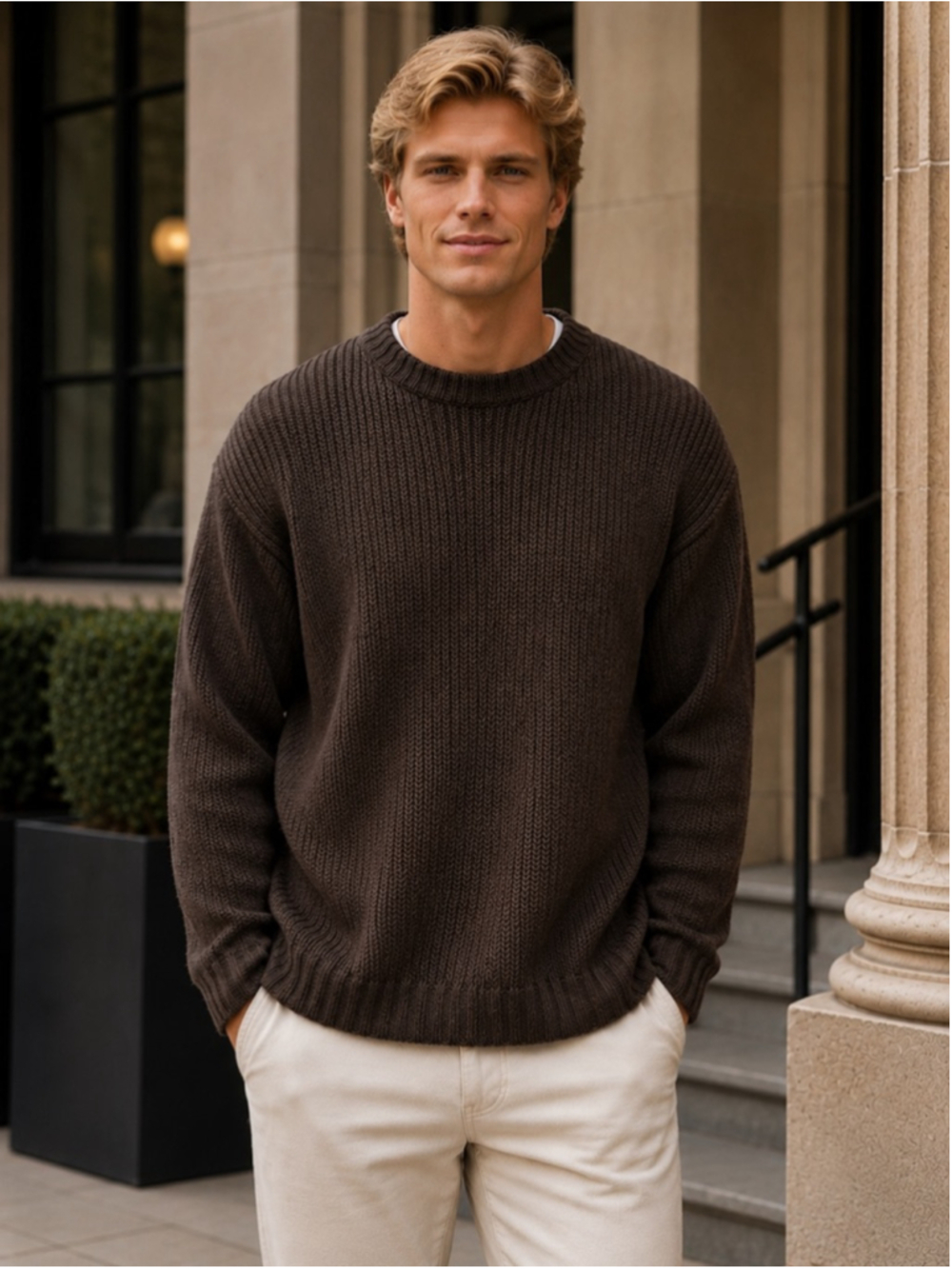 Holebrook Sweater Men 2XL Merino Wool Rib Knit Scandinavian Cabincore Cozy Brown